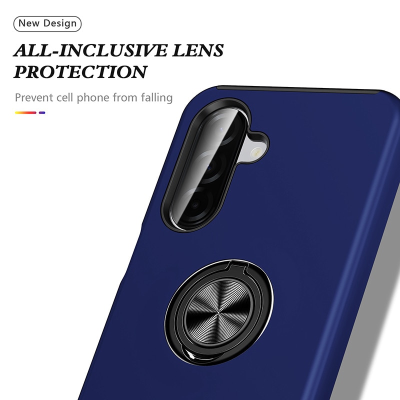 Husa Magnetica Subtire cu Inel Metalic compatibila cu Samsung Galaxy A57, Albastru inchis