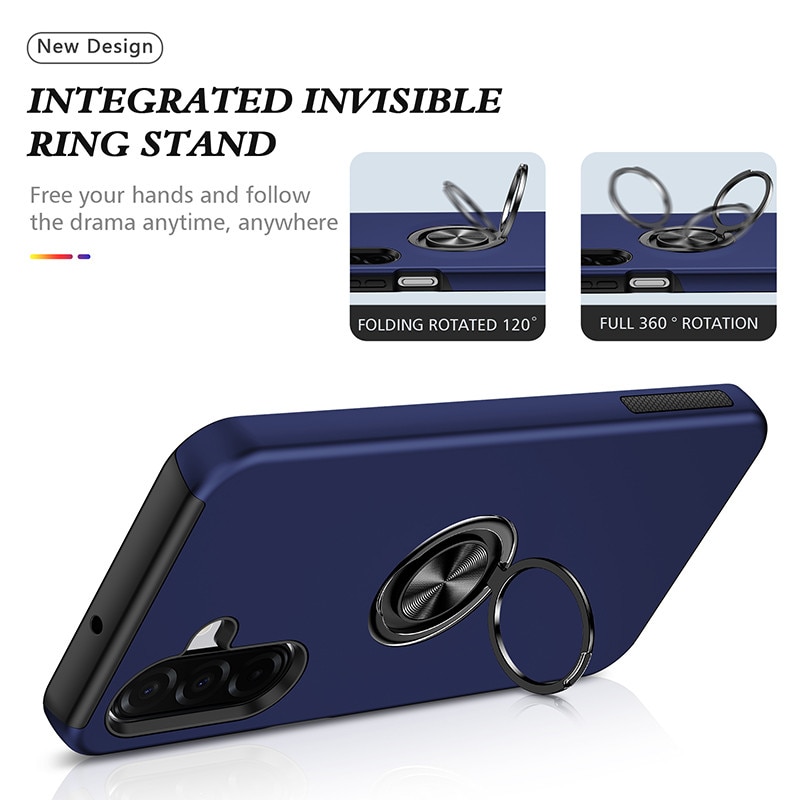 Husa Magnetica Subtire cu Inel Metalic compatibila cu Samsung Galaxy A57, Albastru inchis