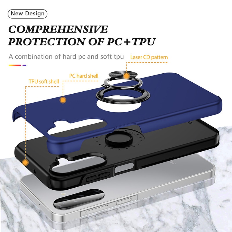 Husa Magnetica Subtire cu Inel Metalic compatibila cu Samsung Galaxy A57, Albastru inchis
