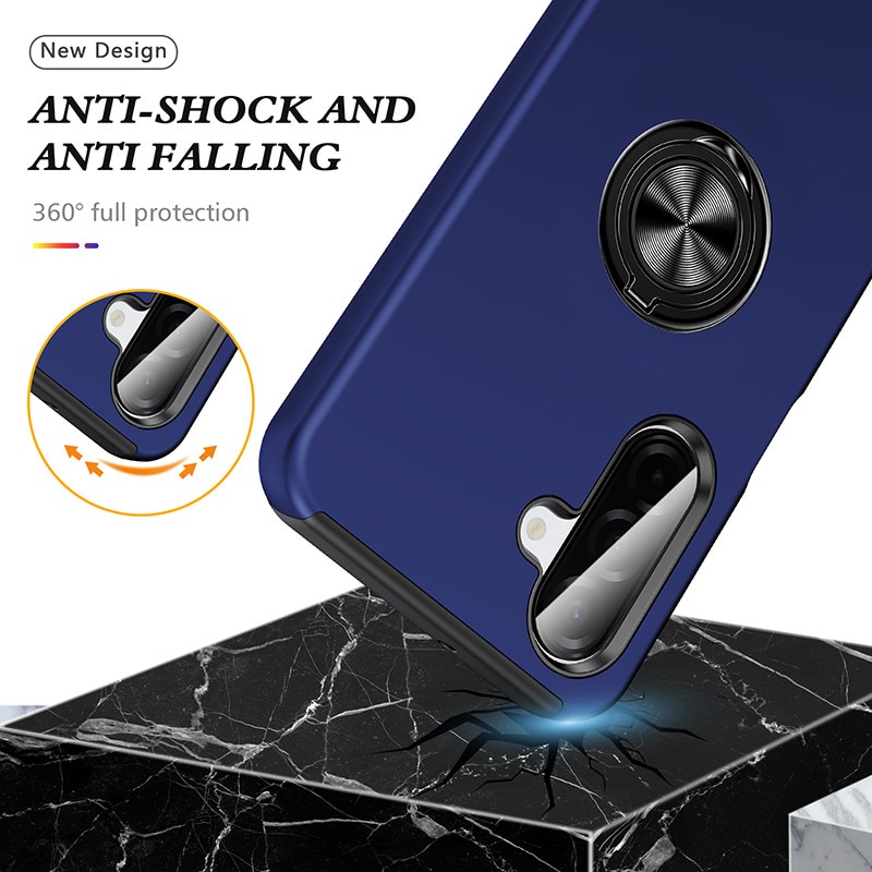 Husa Magnetica Subtire cu Inel Metalic compatibila cu Samsung Galaxy A57, Albastru inchis