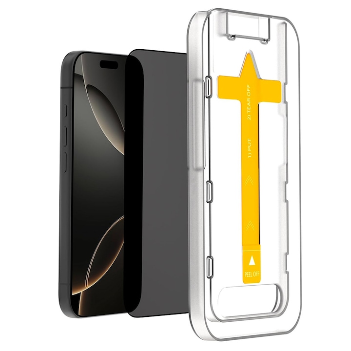 Folie Premium PRIVACY cu Aplicator pentru Apple iPhone 12 Pro Max, din Sticla Securizata Anti-Spy, Dubla Protectie, Aliniere Automata, Negru