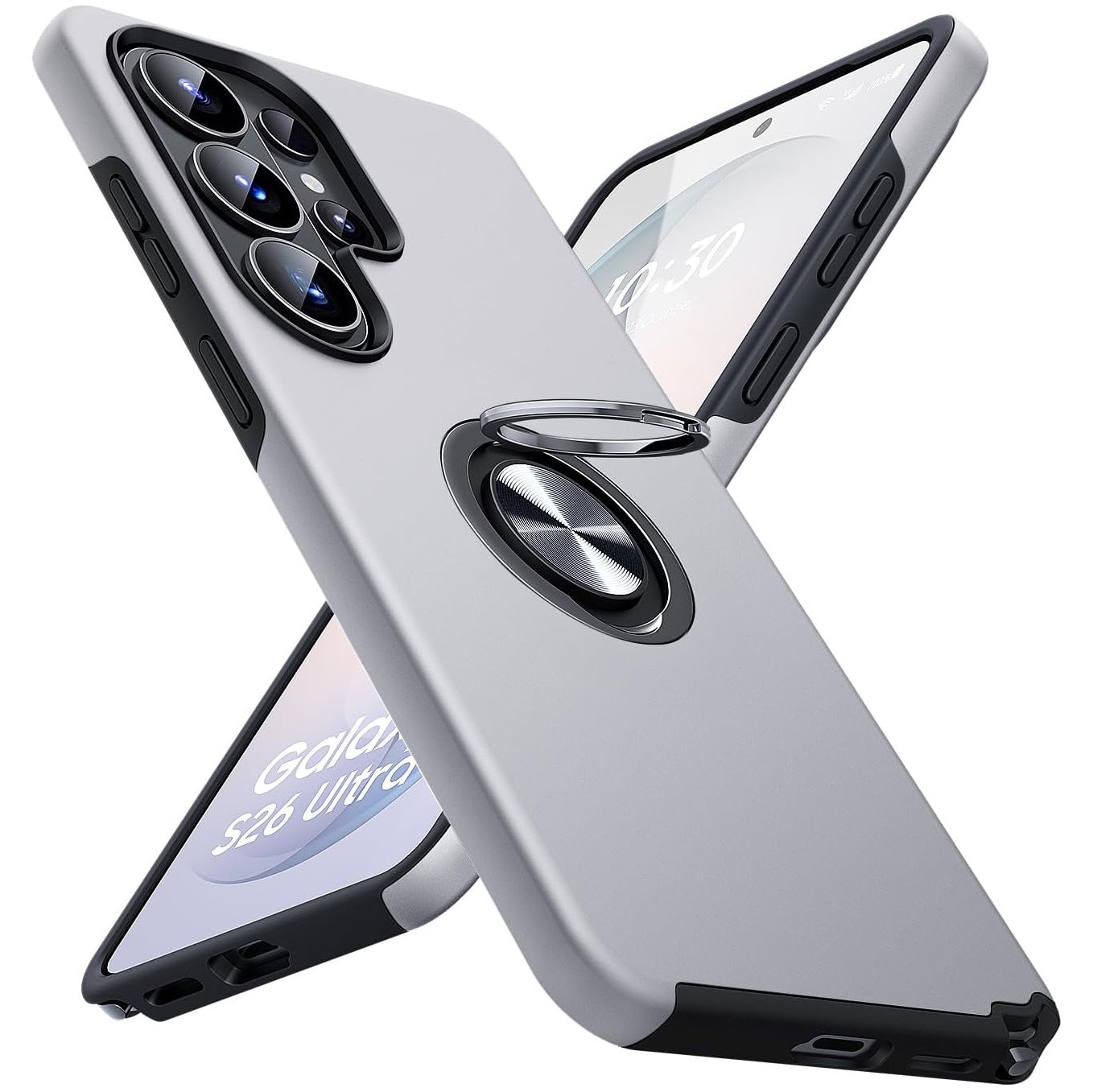 Husa MobileSmart pentru Samsung Galaxy S26 ULTRA, Inel Rotativ 360°, Suport Auto Magnetic, Protectie Camera, Antisoc, Silver