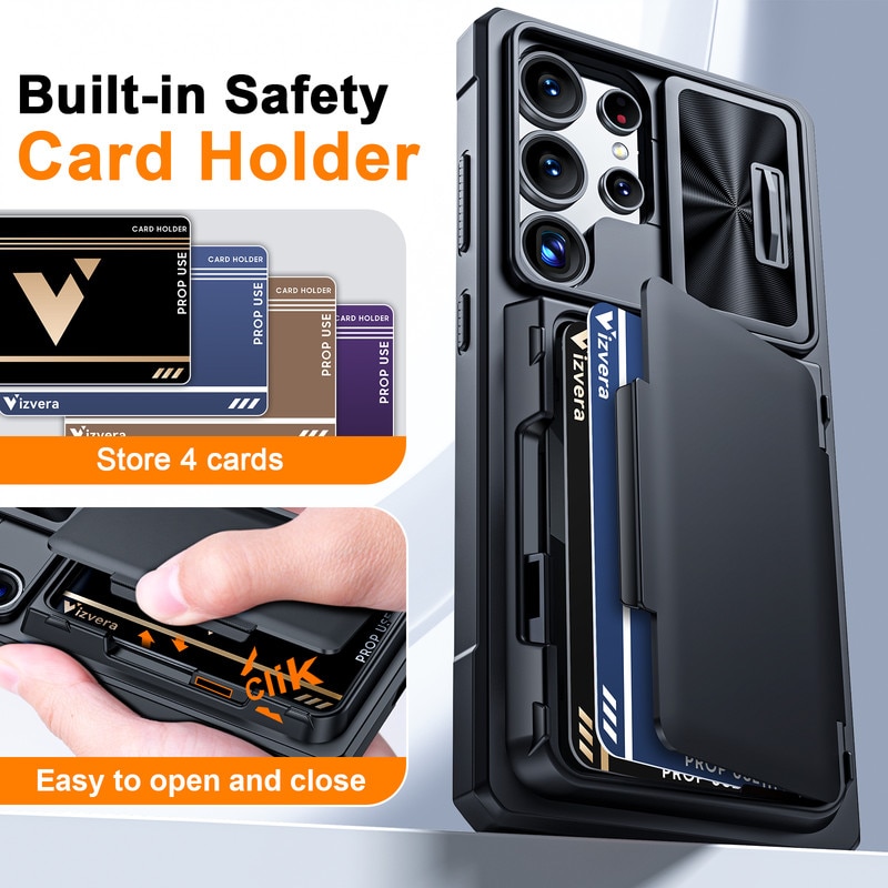 Husa pentru Samsung Galaxy S25 Ultra, Capac Glisant pentru Camera, Slot Card RFID，design portofel, protectie soc, Rezistent la socuri, protectie la cadere