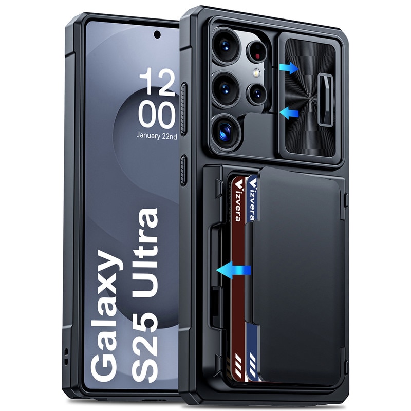 Husa pentru Samsung Galaxy S25 Ultra, Capac Glisant pentru Camera, Slot Card RFID，design portofel, protectie soc, Rezistent la socuri, protectie la cadere