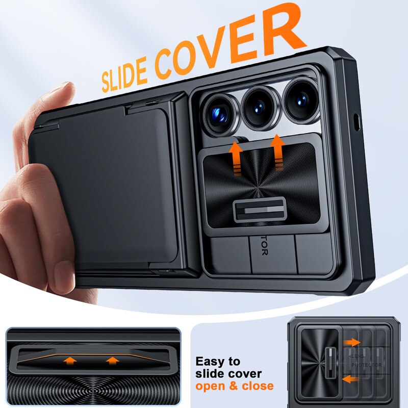 Husa pentru Samsung Galaxy S25 Ultra, Capac Glisant pentru Camera, Slot Card RFID，design portofel, protectie soc, Rezistent la socuri, protectie la cadere