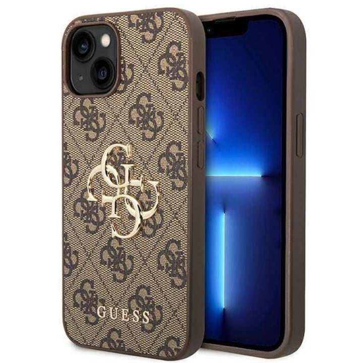 Husa de protectie Guess cu logo metalic PU 4G pentru iPhone 14, Maro