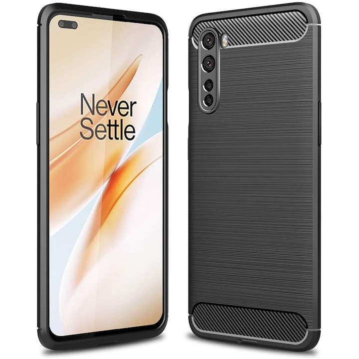 Husa Carbon Resistance pentru OnePlus Nord 5G, Fiber Design, Anti-Soc, Negru Titan