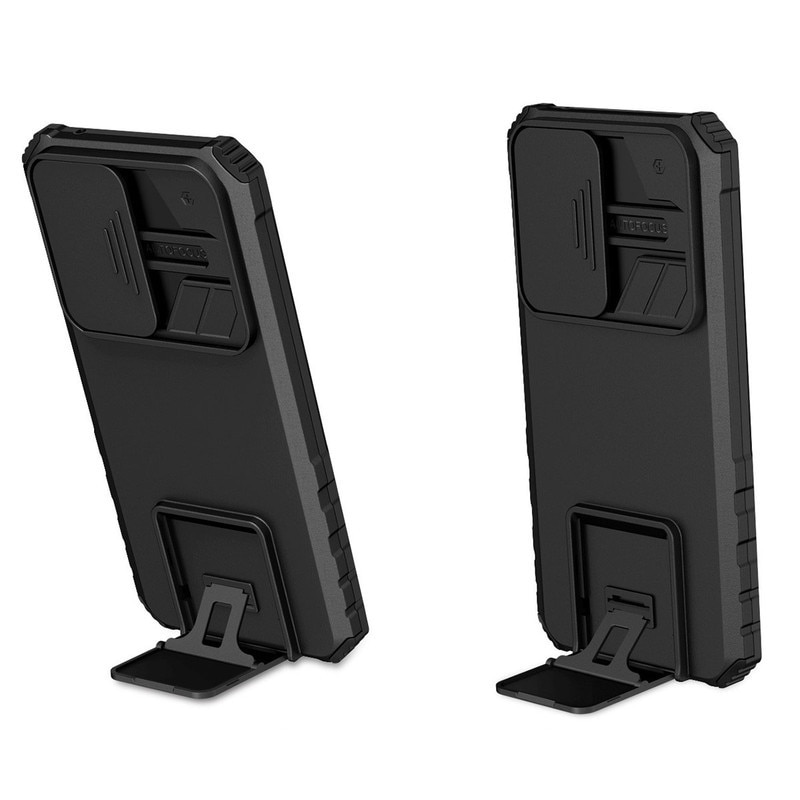 Husa telefon, pentru Samsung Galaxy S23 5G, Fereastra glisanta, suport inovator, Negru mat