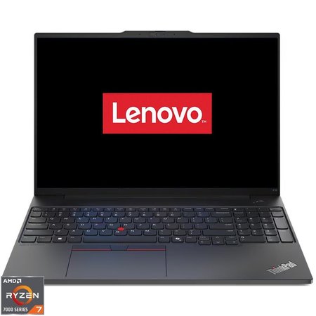 Laptop Lenovo 16'' ThinkPad E16 Gen 2, WUXGA IPS, Procesor AMD Ryzen™ 7 7735HS (16M Cache, up to 4.75 GHz), 8 cores, 64GB DDR5, 4 TB SSD, AMD Radeon 680M, No OS, Black