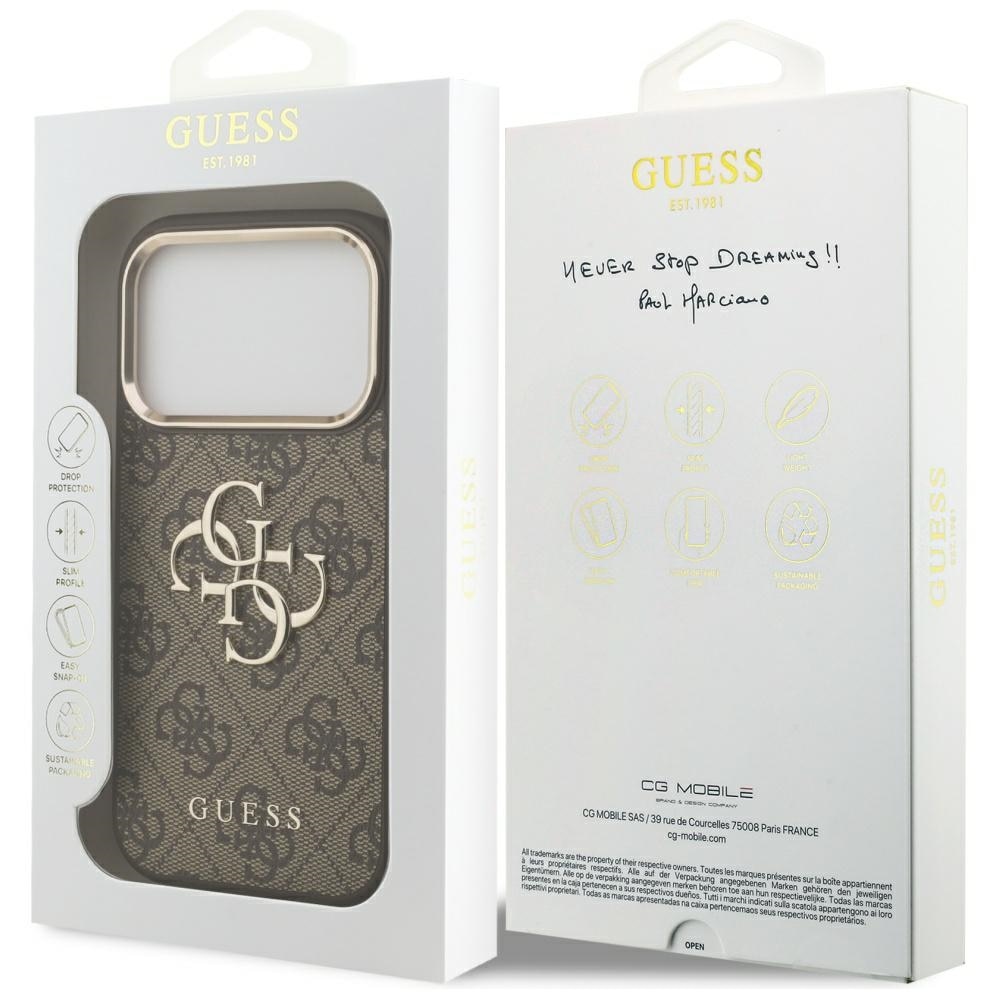 Husa pentru iPhone 17 Pro Max Guess Hardcase Big 4G Classic Logo 9GUHCP17X4GMGCBR, U52, Piele ecologica, Brown
