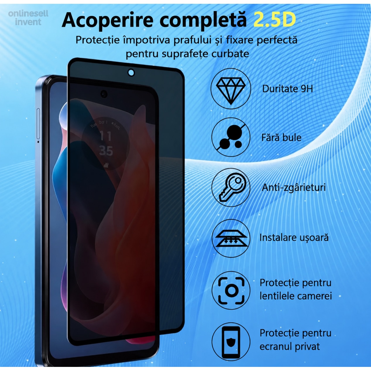 Folie sticla Privacy compatibila cu Samsung Galaxy A36 5G, Full Glue, Sticla Securizata, Anti-Spy, Claritate HD, Aplicare Usoara, Negru