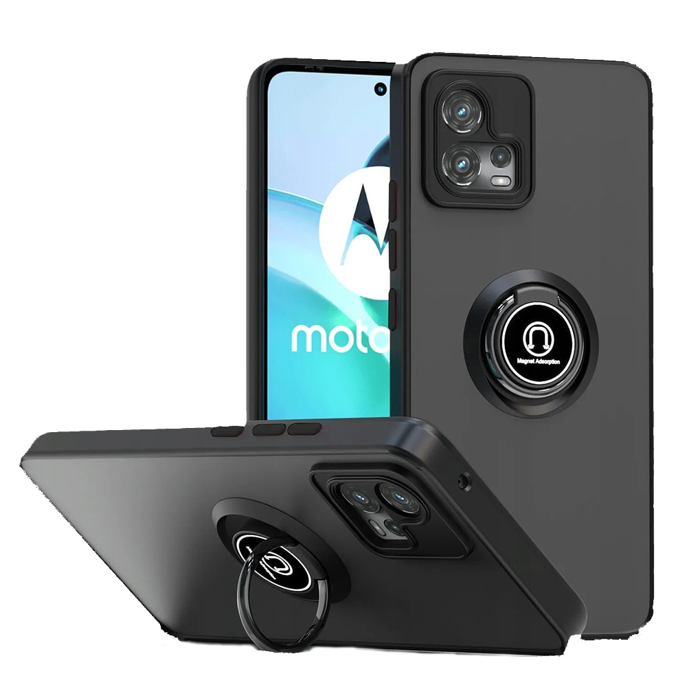 Husa Matte Ring Grip, Compatibil cu Motorola Moto G72, Antisoc Armor, Inel rotativ 360 grade, Magnet suport auto incorporat, Negru