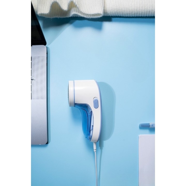 Aparat pentru curățat scame Danex, lame din oțel inoxidabil, încărcare USB Type-C, albastru, 15x7cm