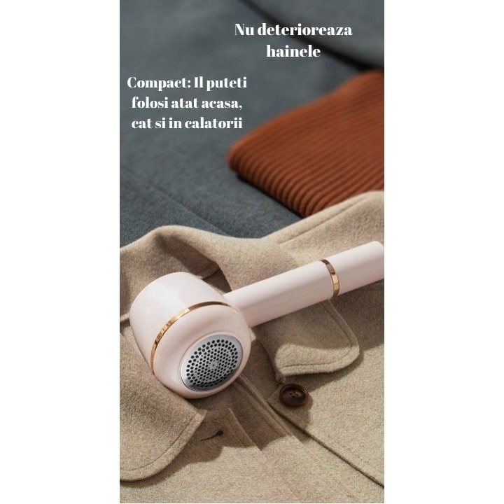 Aparat Pentru Curatat Scame, Par Si Praf, Pentru Diferite Tipuri De Material, Cu Lame Din Otel Inoxidabil, Incarcare Prin USB Type-C, Cu Perie De Curatare, Cablu USB Si Stick Cu Lipici Incluse, Roz, 220 x 86 mm