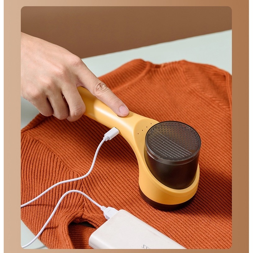 Aparat Scame si Par Haine, Electric, USB inclus, Periuta Curatare, pentru Diferite Tesaturi, 3 Trepte, 20.5 x 8.8 x 7 cm, Galben