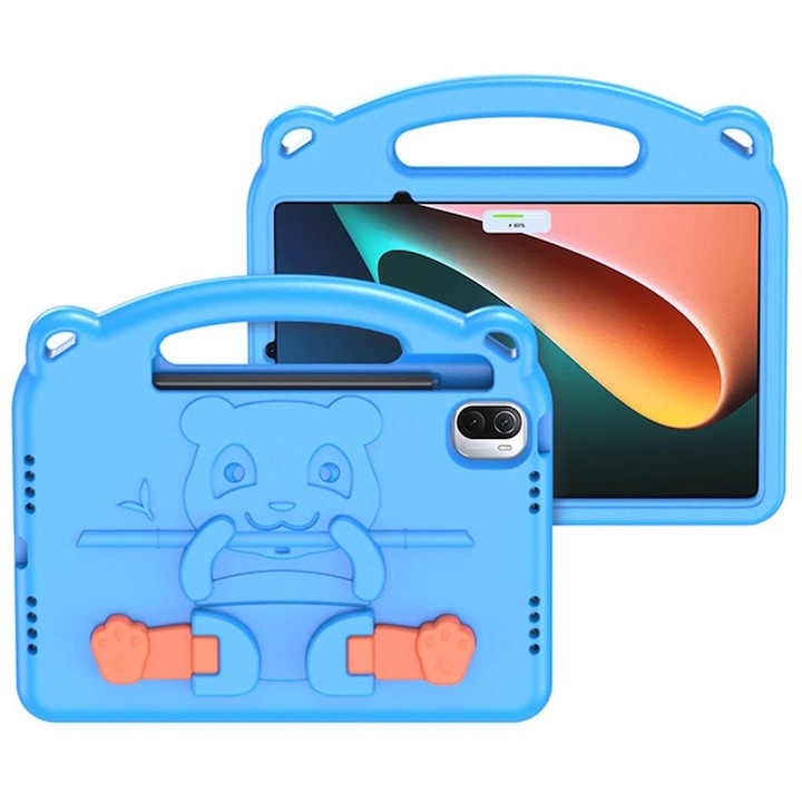 Husa de tableta pentru copii compatibila cu Xiaomi Pad 5 / 5 Pro, AntiShock, Functie Stand, Optim Protection, Happy Design, Silicon Spuma, Albastru