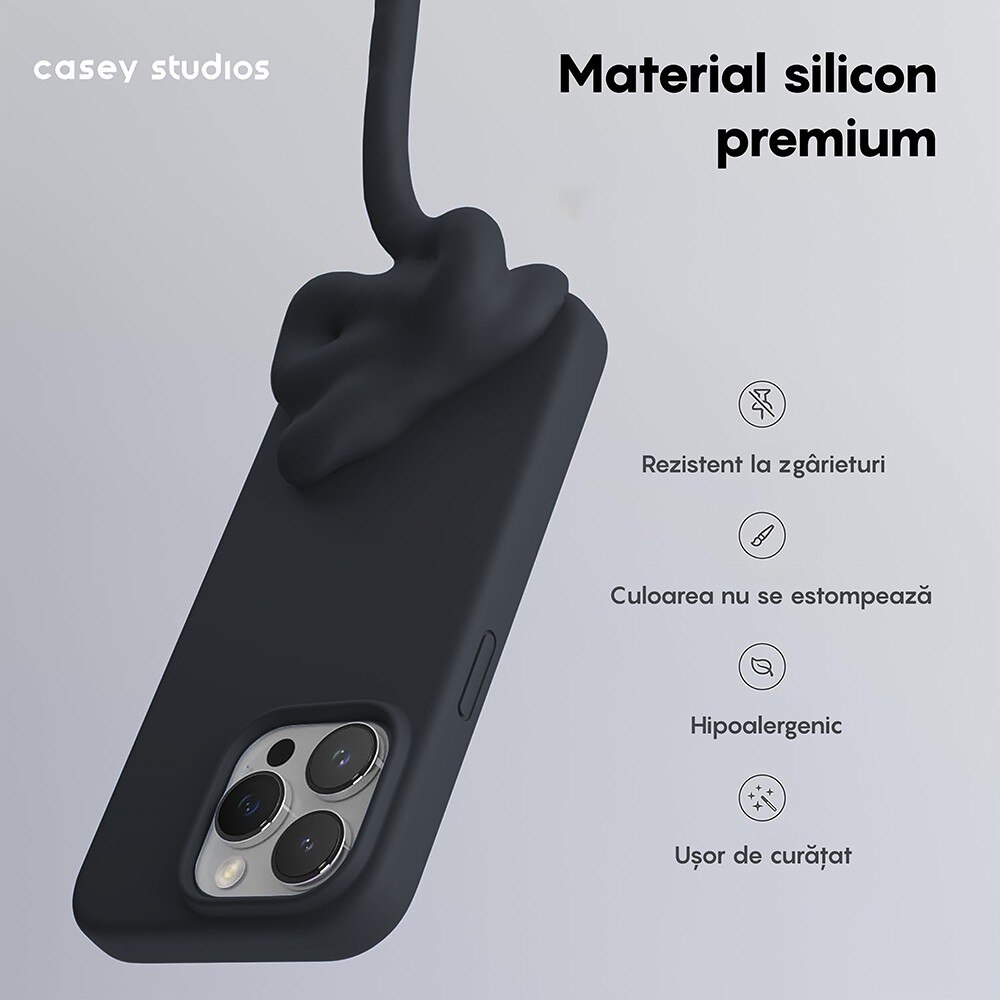 Husa CASEY STUDIOS™ pentru Apple iPhone 13 Pro Max, Soft Silicone Premium, Microfibra in Interior, Midnight Blue, de Protectie, Ultra Slim, pentru Incarcare Wireless, Margini Ridicate pentru Protectia Ecranului si a Camerelor
