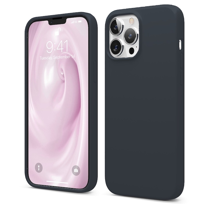 Husa CASEY STUDIOS™ pentru Apple iPhone 13 Pro Max, Soft Silicone Premium, Microfibra in Interior, Midnight Blue, de Protectie, Ultra Slim, pentru Incarcare Wireless, Margini Ridicate pentru Protectia Ecranului si a Camerelor