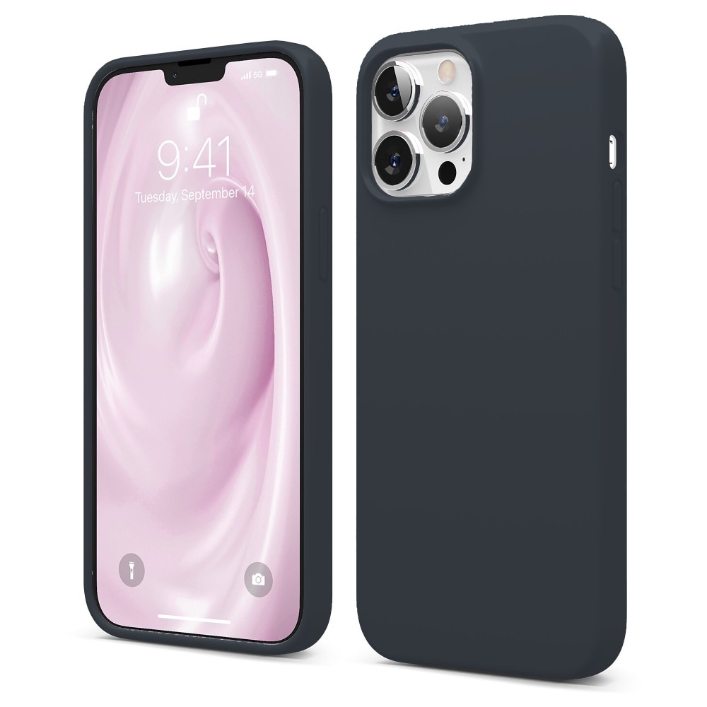 Husa CASEY STUDIOS™ pentru Apple iPhone 13 Pro Max, Soft Silicone Premium, Microfibra in Interior, Midnight Blue, de Protectie, Ultra Slim, pentru Incarcare Wireless, Margini Ridicate pentru Protectia Ecranului si a Camerelor