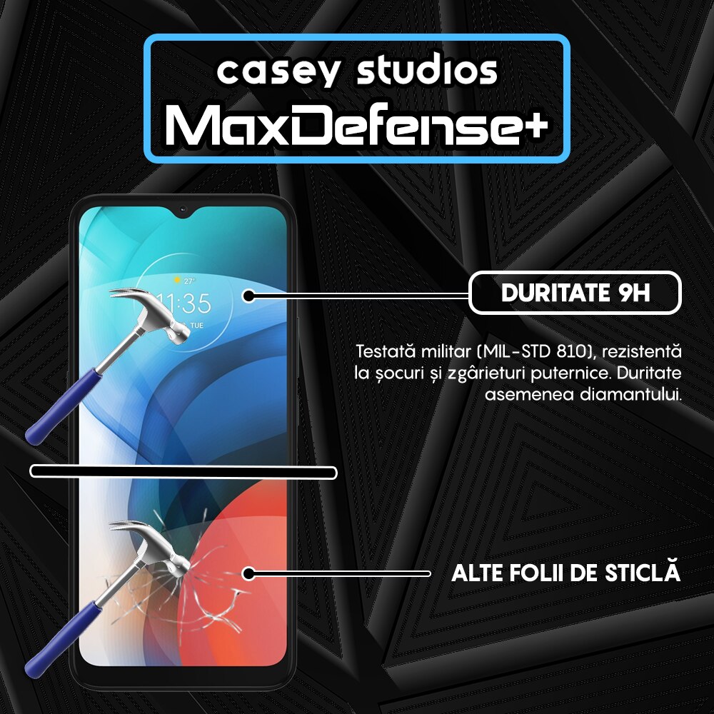 Folie Sticla CASEY STUDIOS™ compatibila cu Motorola Moto E7 Power / Moto E7i Power, Full Cover 3D, Full Glue, Duritate Militara, Ultra HD, Anti Zgarieturi, Anti Socuri, Margini Negre