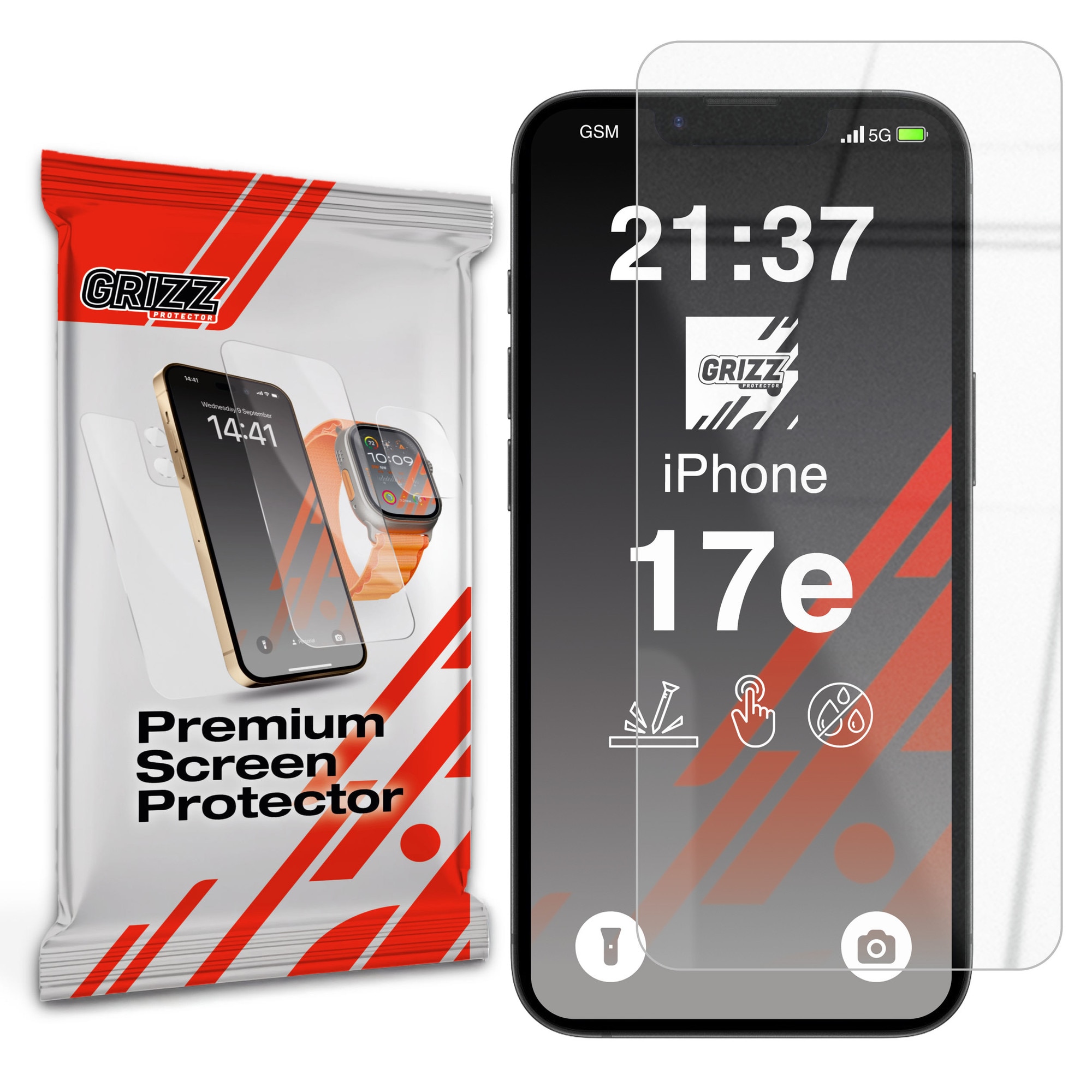 Folie sticla securizata GrizzGlass HybridGlass compatibila cu iPhone 17e / 16e, Clear