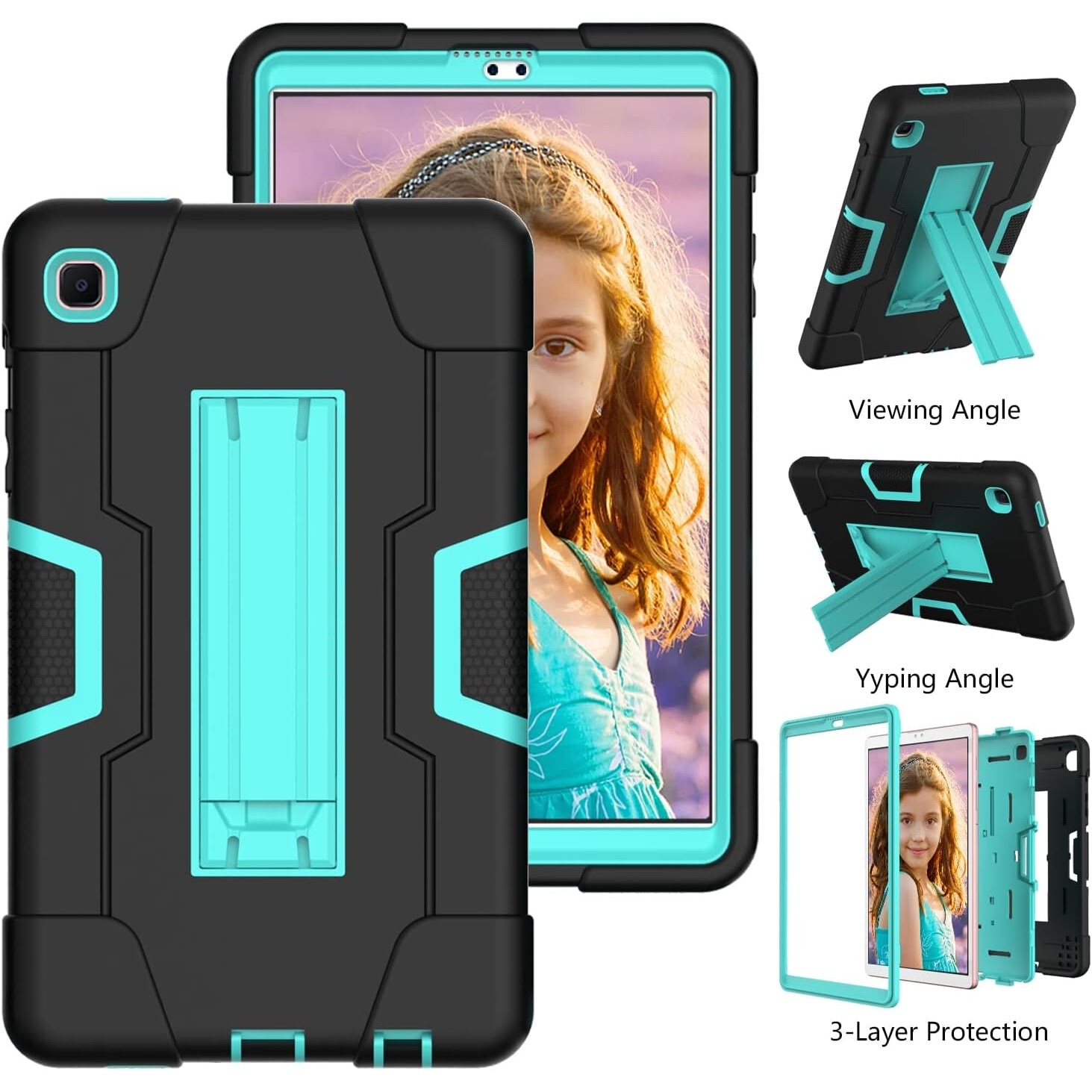Husa pentru Samsung Galaxy Tab A8 10.5”, blindata cu suport, Turcoaz