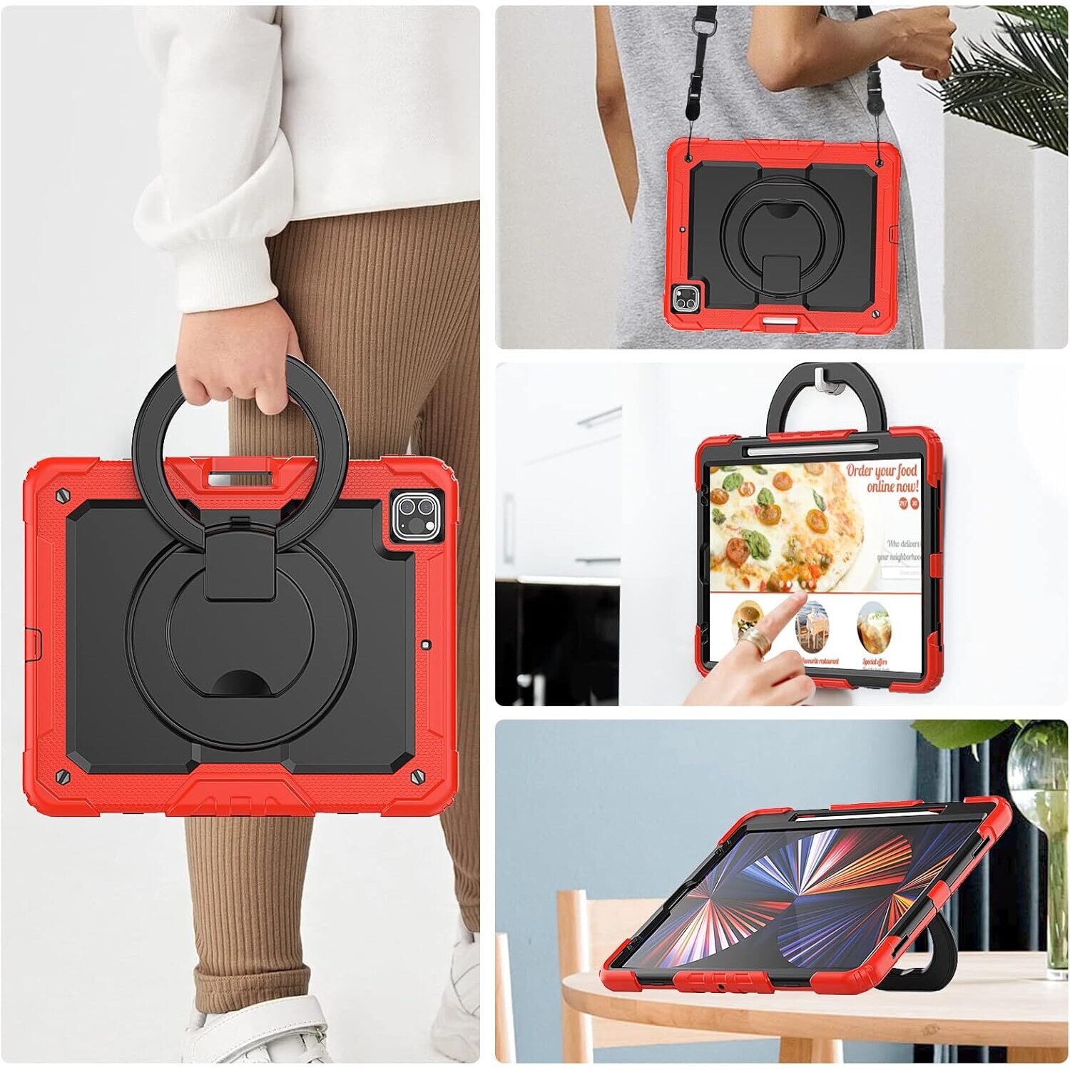 Husa compatibil cu iPad Pro 11" cu suport pivotant, rosu