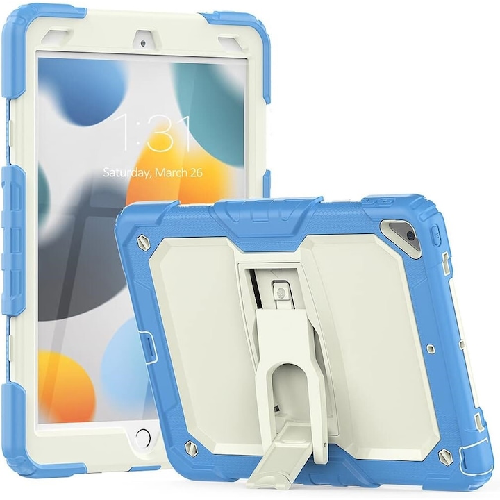 Husa tableta pentru iPad Air 3/Pro 10.5", albastru, cu suport si curea reglabila, constructie tripla