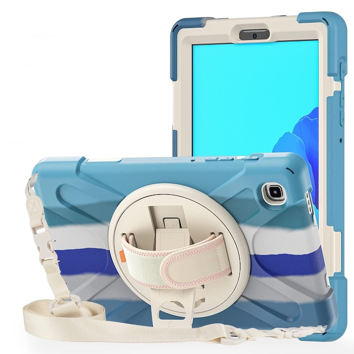 Husa tableta, Samsung Galaxy Tab A7 10.4", 3 straturi, suport rotativ 360°, albastru