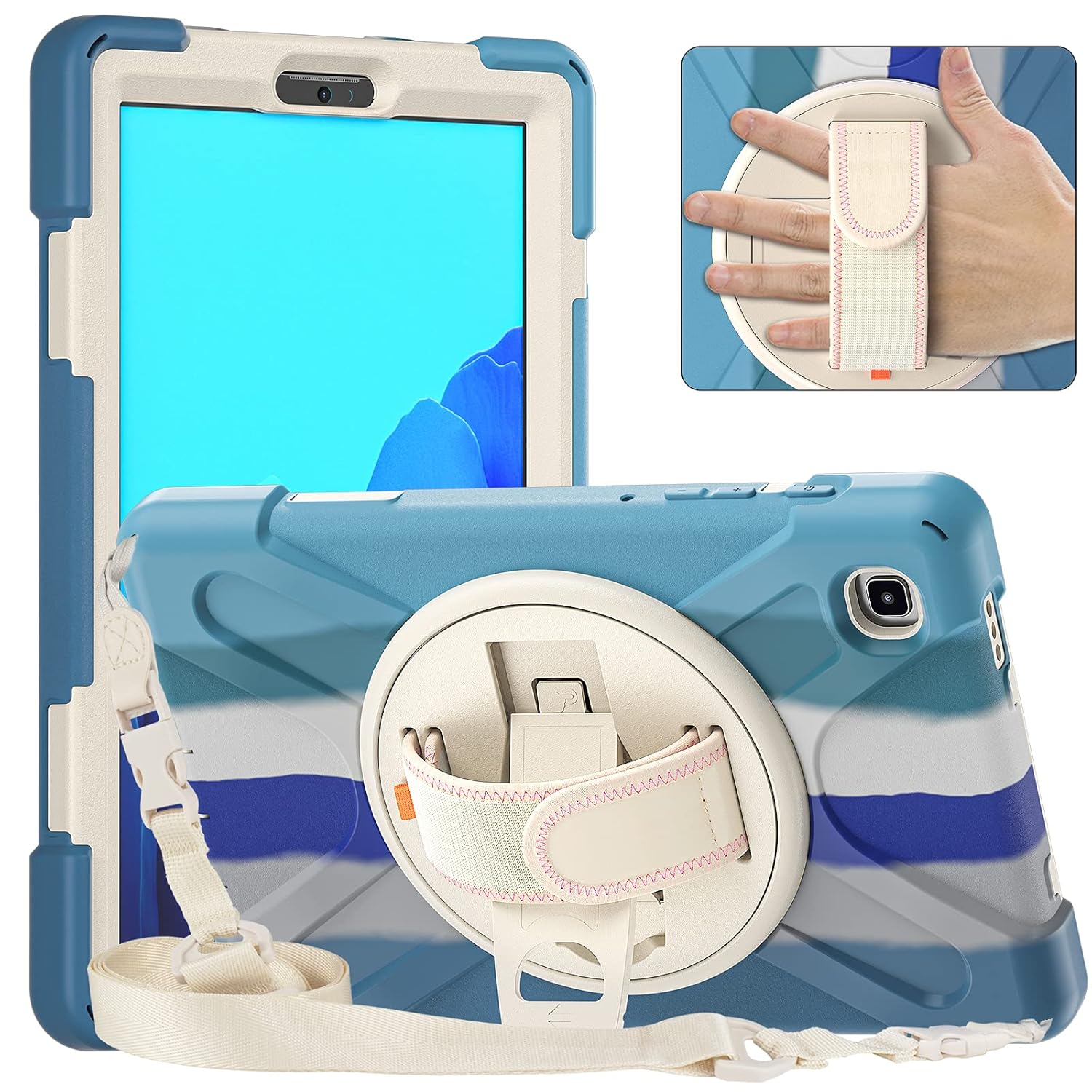 Husa tableta, Samsung Galaxy Tab A7 10.4", 3 straturi, suport rotativ 360°, albastru
