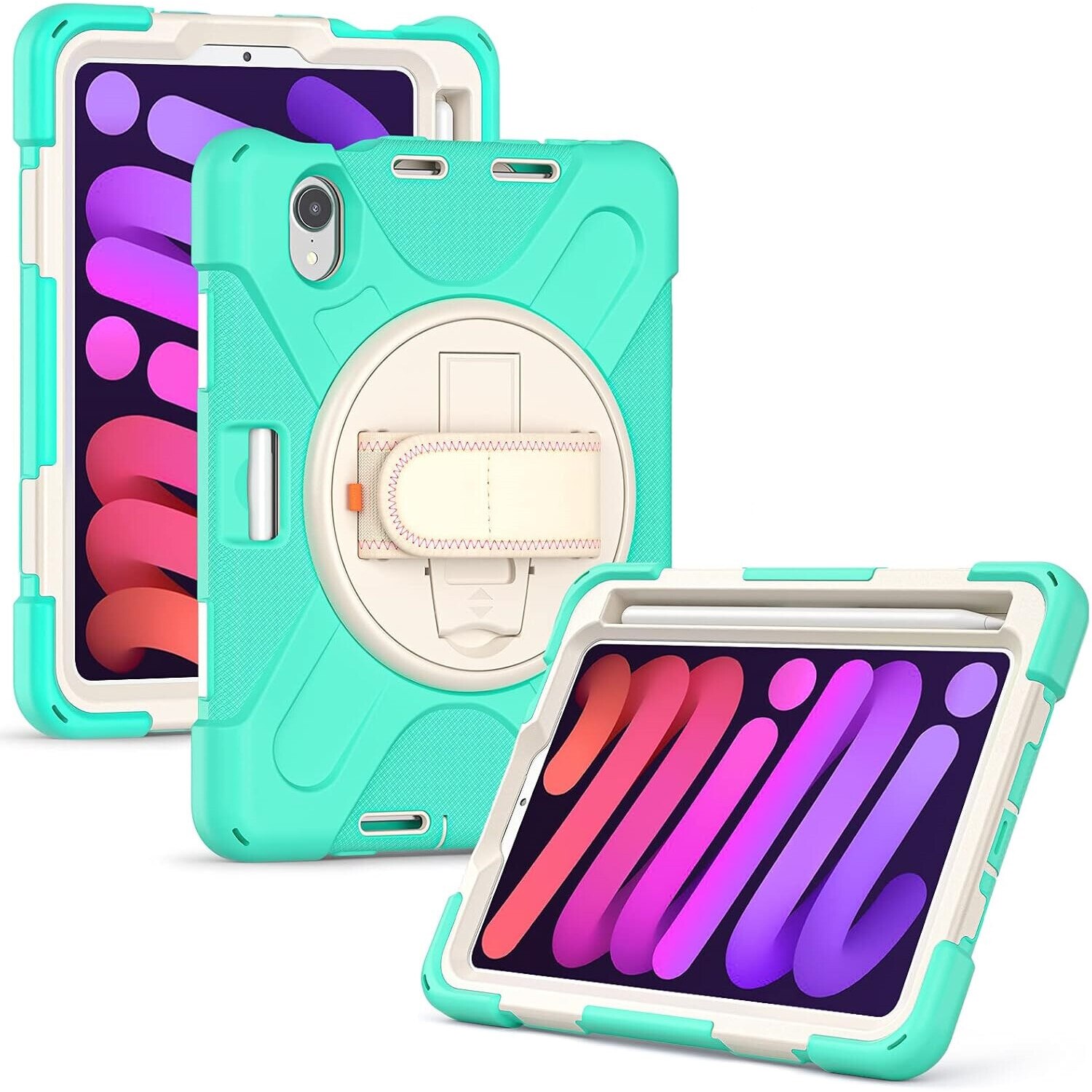 Husa pentru iPad Mini 6 8.3", 3 straturi, suport rotativ, loc pentru stilou, menta