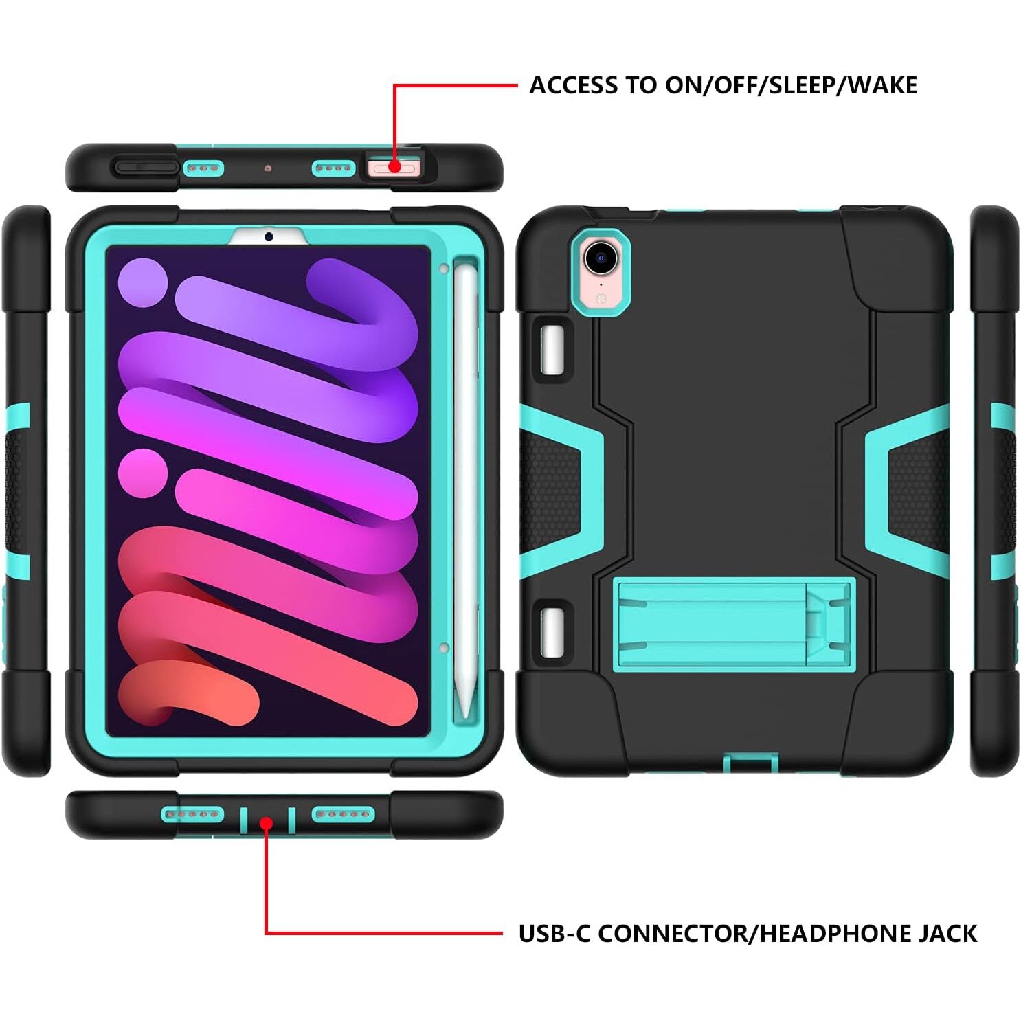 Etui Pancerne pentru iPad Mini 6 8.3", cu suport si loc pentru rysik, Negru