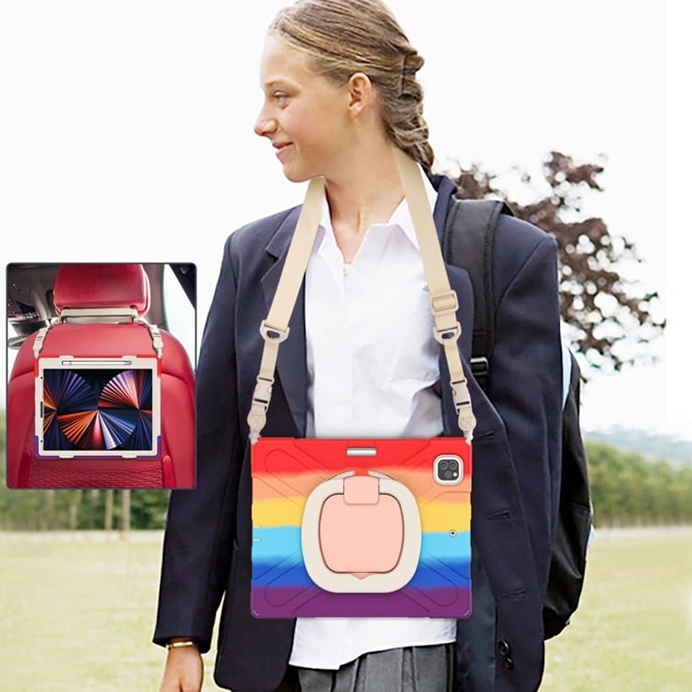 Husa tableta cu suport si curea, pentru iPad Pro 11/Air 5/4, multicolor, 3 straturi, protectie maxima