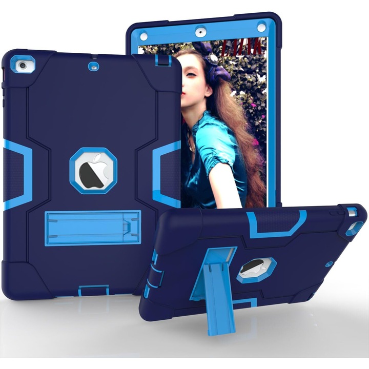 Husa tableta cu suport pentru iPad 9.7" 2018/2017, albastru, 3 piese