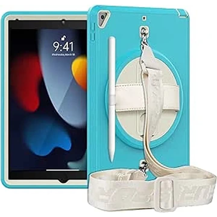 Husa tableta, pentru iPad 7/8/9 10.2inch, 3 straturi, suport rotativ, albastru