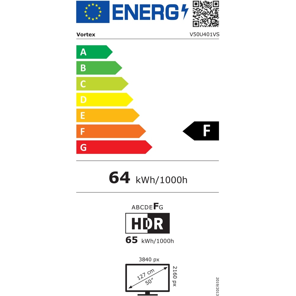 Televizor Smart LED VORTEX V50U401VS, 126 cm, 4K, Ultra HD, HDR, Wi-Fi, Netflix, YouTube, Screen Mirroring, Sistem operare VIDAA, DVB-T2/C/S2, HDMI, USB, Clasa E, Design Slim, Negru