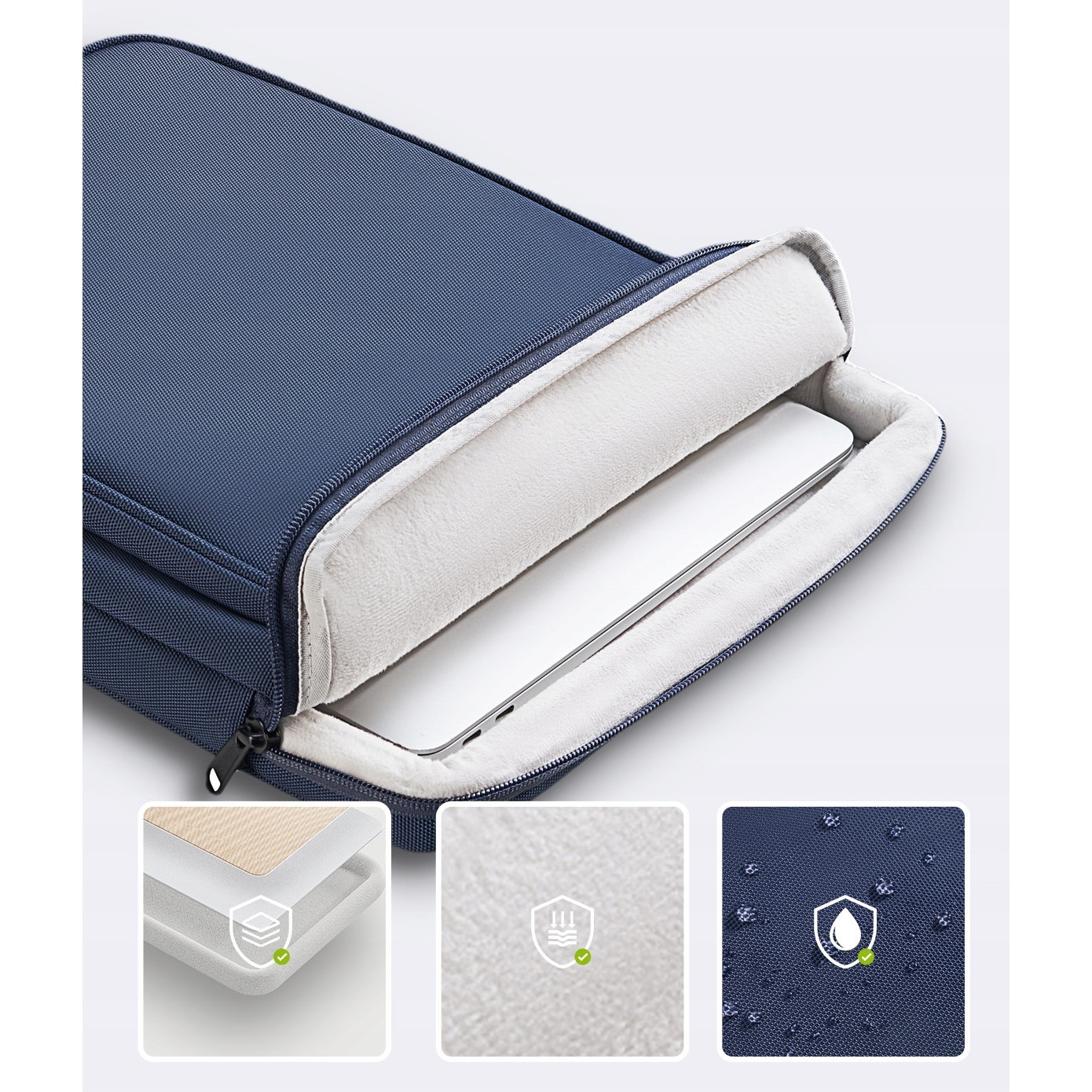 Geanta laptop Innostyle® impermeabila OmniProtect®, material ecologic din 38 sticle PET, dimensiuni externe 39x28x5cm, interne 37x26x3cm, pentru laptopuri de 16" si 15,6", fermoare YKK, usoara (480g), albastru