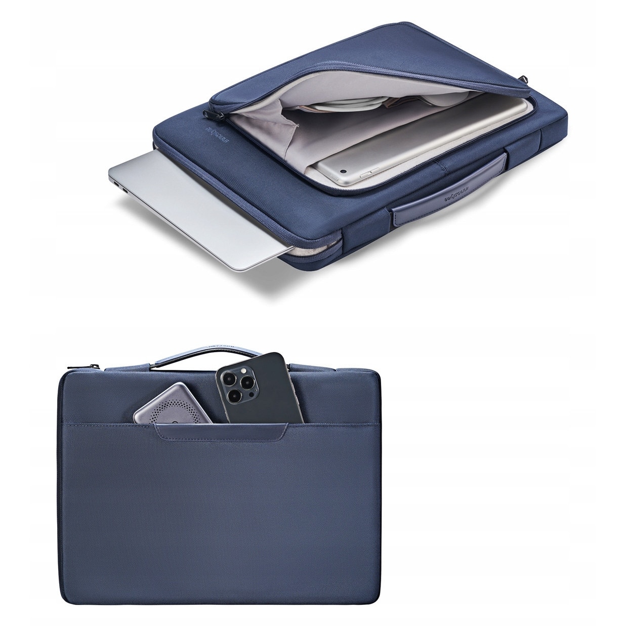 Geanta laptop Innostyle® impermeabila OmniProtect®, material ecologic din 38 sticle PET, dimensiuni externe 39x28x5cm, interne 37x26x3cm, pentru laptopuri de 16" si 15,6", fermoare YKK, usoara (480g), albastru