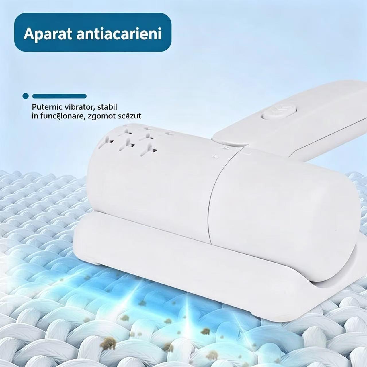 Aspirator fara fir anti-acarieni, cu filtru HEPA lavabil, perie rotativa, functie de curatare profunda prin vibratii, lampa cu raze ultraviolete UV-C pentru dezinfectare, potrivit pentru covoare