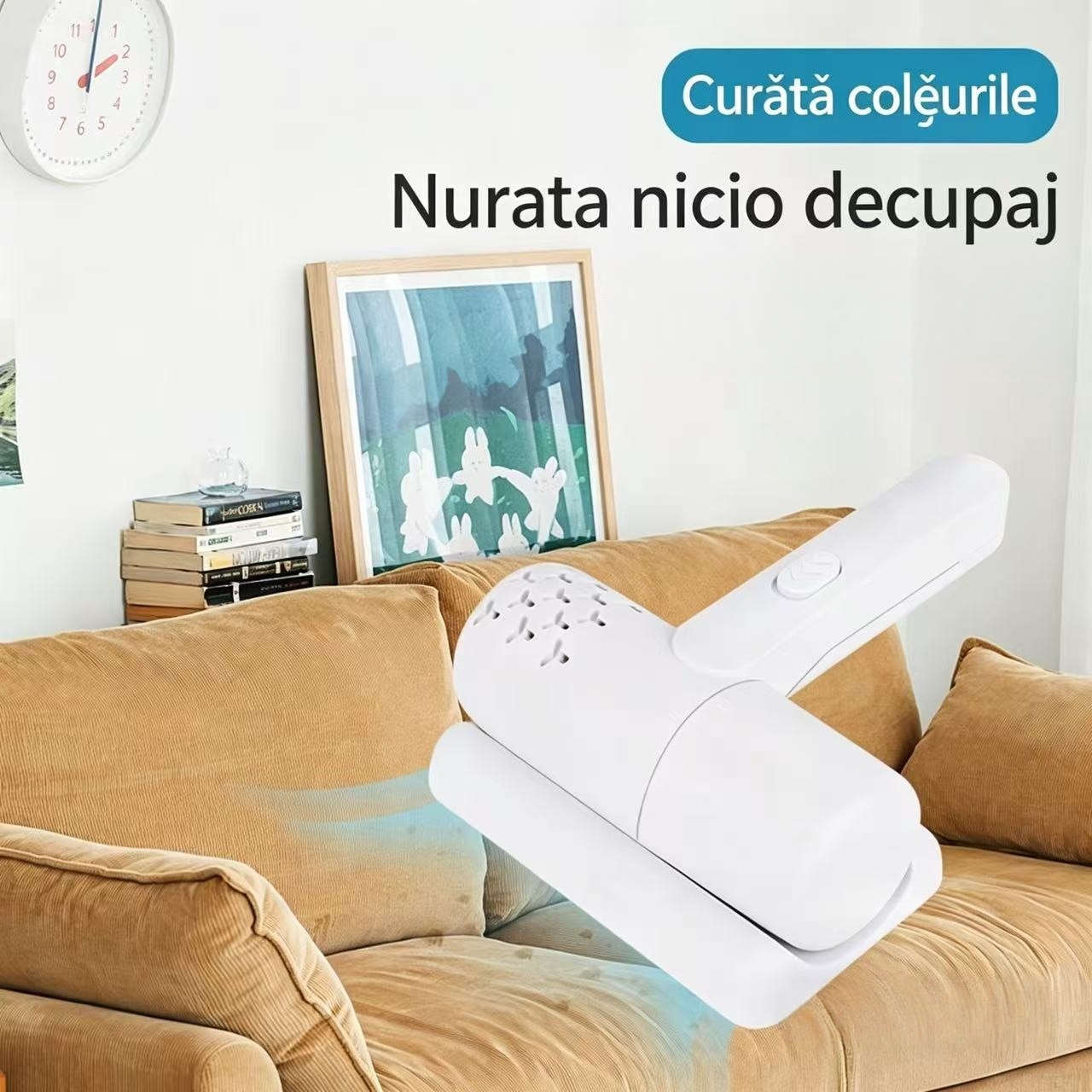 Aspirator fara fir anti-acarieni, cu filtru HEPA lavabil, perie rotativa, functie de curatare profunda prin vibratii, lampa cu raze ultraviolete UV-C pentru dezinfectare, potrivit pentru covoare