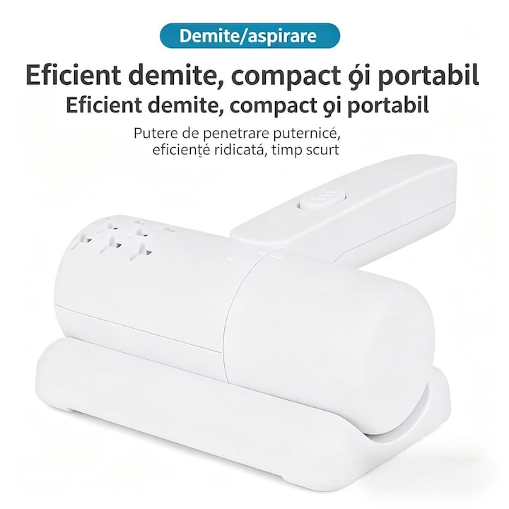 Aspirator fara fir anti-acarieni, cu filtru HEPA lavabil, perie rotativa, functie de curatare profunda prin vibratii, lampa cu raze ultraviolete UV-C pentru dezinfectare, potrivit pentru covoare