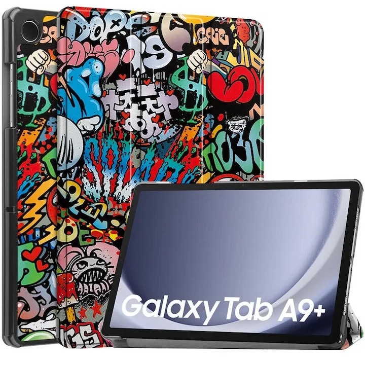 Husa pentru Samsung Galaxy Tab A9+, XGSM, Smartcase, Model graffiti, Multicolor