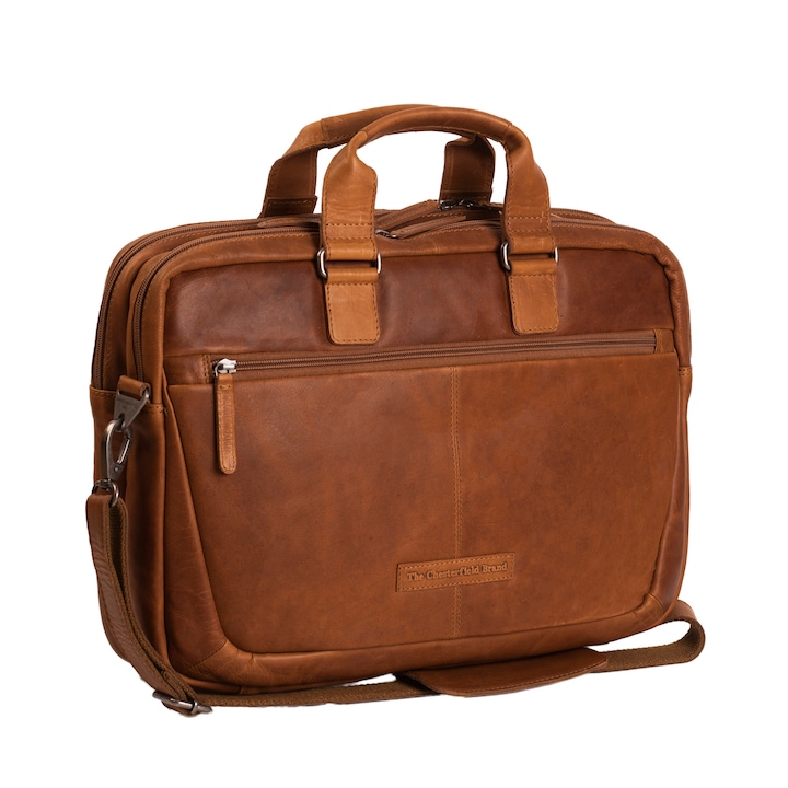 Geanta de laptop din piele naturala maro coniac, The Chesterfield Brand, Seth 15 inch