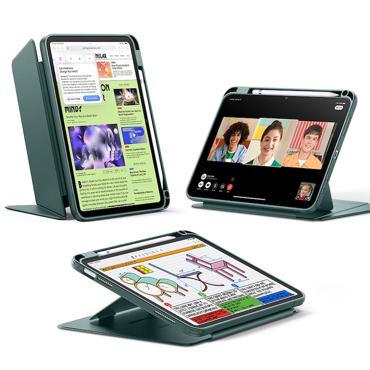Husa pentru iPad 11 2025 A16 11 inch - ESR Flip Hybrid (with Pencil Holder) - Midnight Green