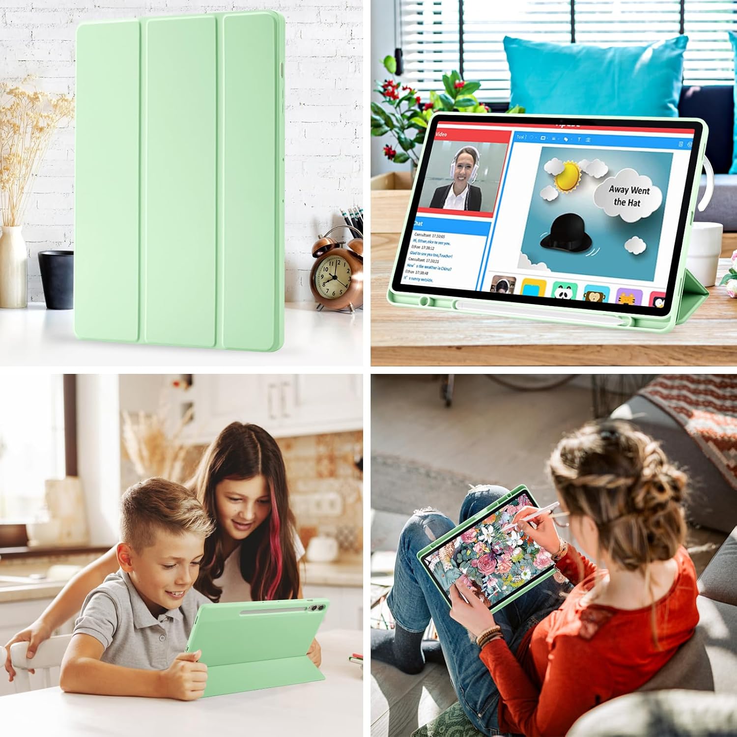 Husa premium pentru Samsung Galaxy Tab S10Lite/S10Fe/S10/S9/S9FE, 11", Sigloo, UltraSlim, functie sleep/wake-up si slot pentru S-Pen, Verde