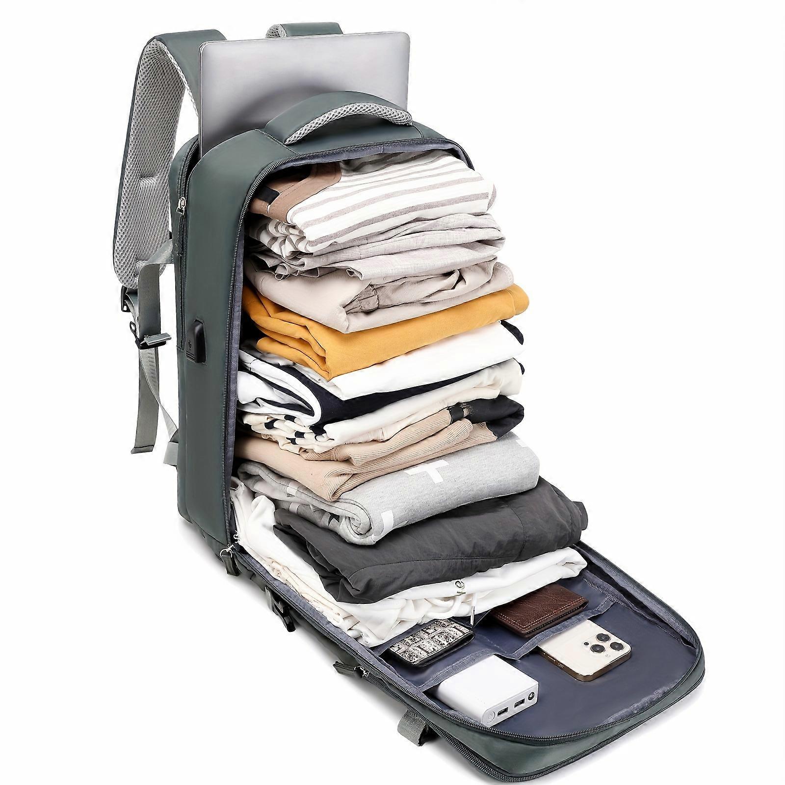 Rucsac laptop mare, rucsac de calatorie aprobat de compania aeriana, compartiment pentru incaltaminte, impermeabil, gri