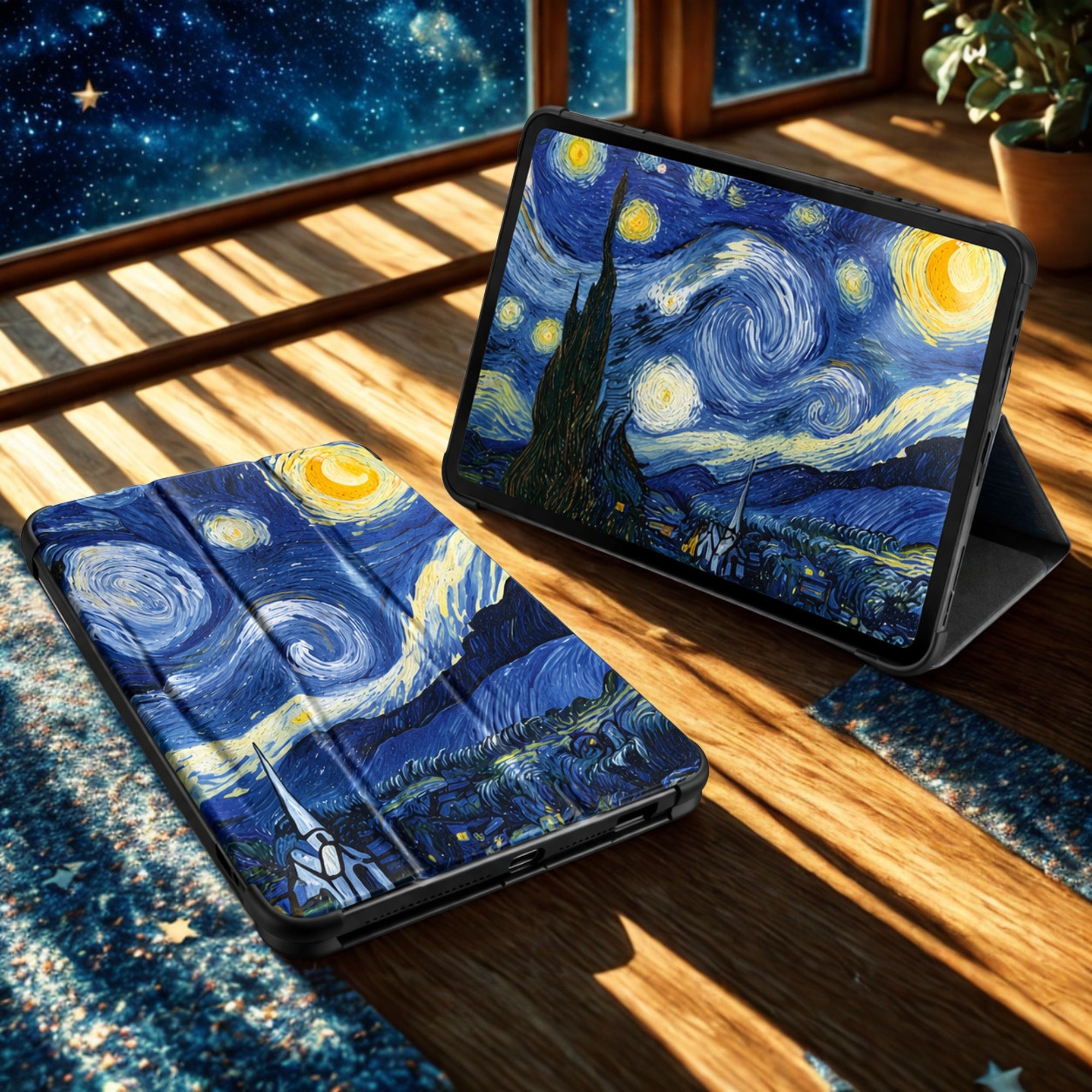 Husa tableta StandPro pentru Honor Pad X8a, Protectie 360°, Carcasa Rigida, Piele ECO, Anti-soc si Anti-zgarieturi, Starry Night