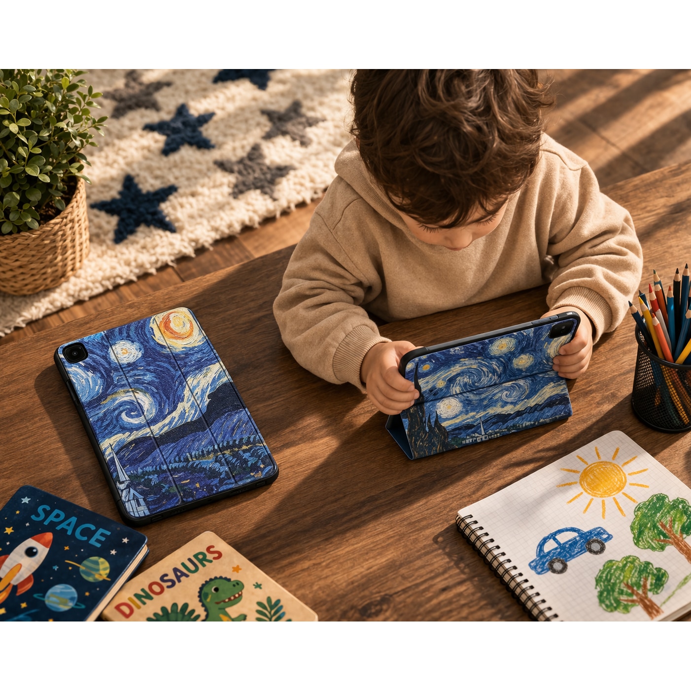 Husa tableta StandPro pentru Honor Pad X8a, Protectie 360°, Carcasa Rigida, Piele ECO, Anti-soc si Anti-zgarieturi, Starry Night