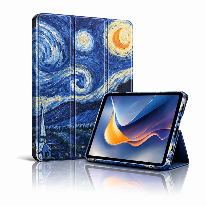 Husa tableta StandPro pentru Honor Pad X8a, Protectie 360°, Carcasa Rigida, Piele ECO, Anti-soc si Anti-zgarieturi, Starry Night