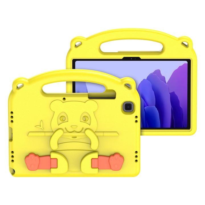 Husa tableta pentru copii, DuxDucis, Compatibila cu Samsung Galaxy Tab A7 10.4", Model panda, Galben